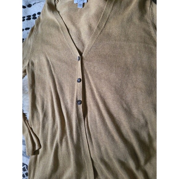 J.Jill Women's M Tan Linen Blend Cardigan 3 Button V-neck Minimalist Lagenlook - Picture 3 of 9